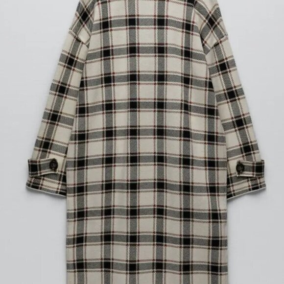 ZARA WOMEN PLAID KNIT COAT OVERSIZED CHECK DOUBLE BREASTED 6873/159 ECRU M NWT - Picture 5 of 9